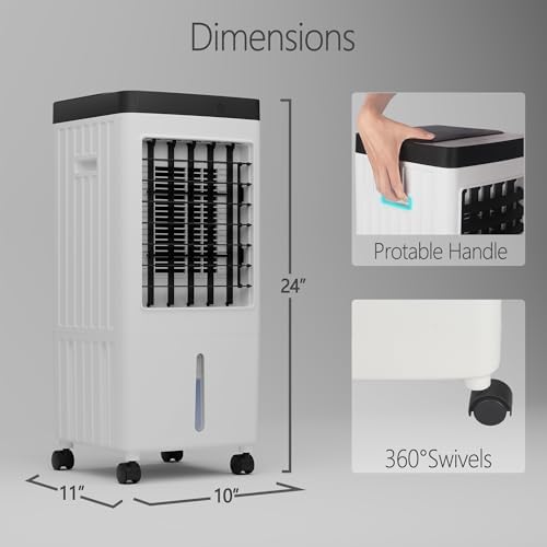 3-IN-1 Evaporative Air Cooler & Humidifier Fan, Energy Efficient Swamp Cooler with Remote, 3 Speeds, Timer - Indoor/Outdoor Cooling for Home, Room, Office, Low Energy AC Alternative