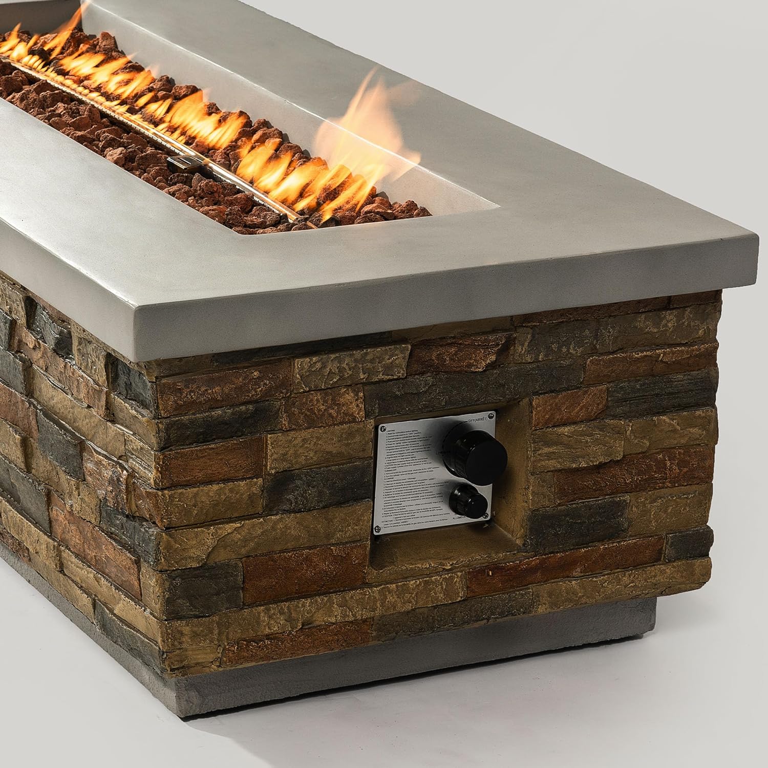 60in Concrete Fire Pit Table with Stone Looks Propane Gas Fire Pit Table