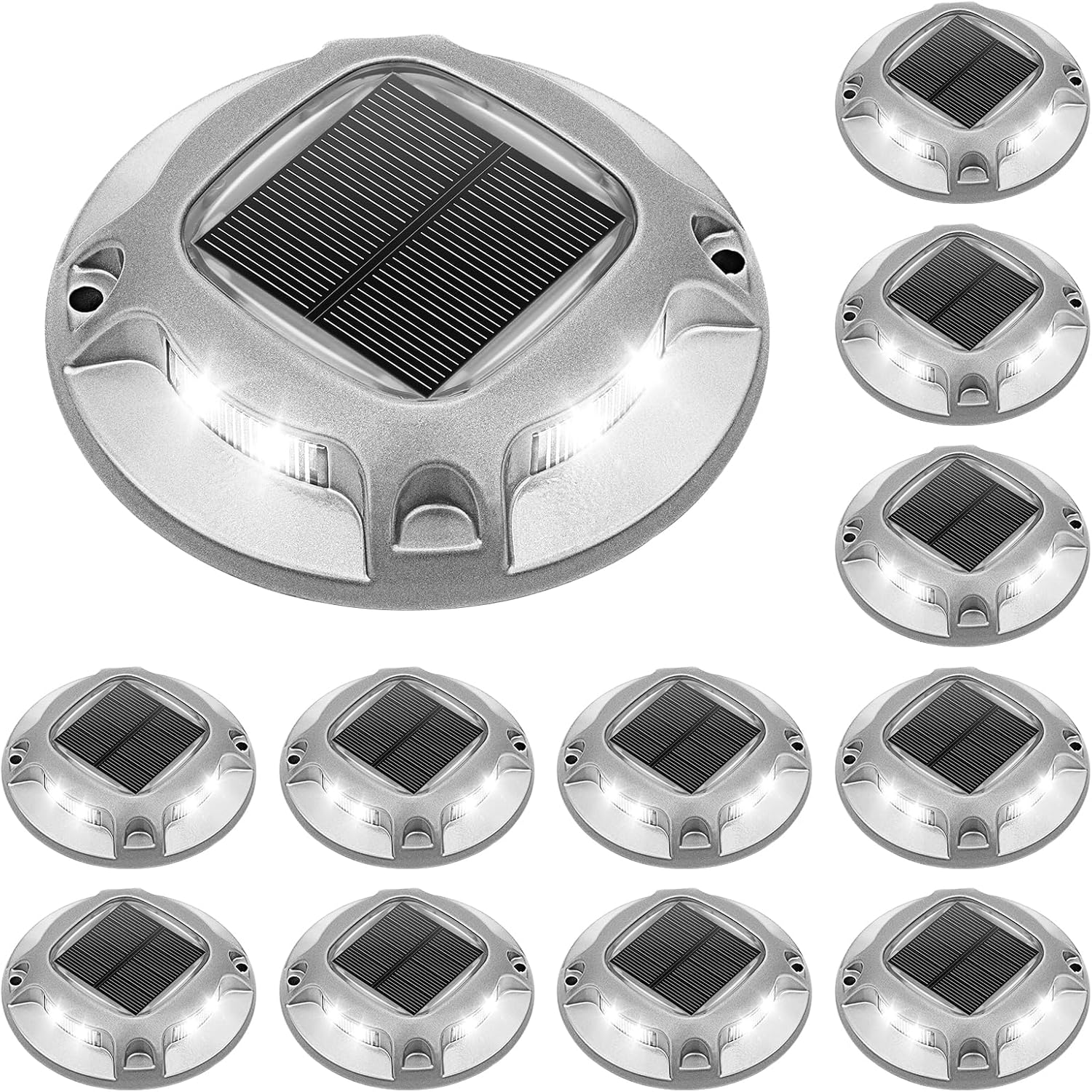VOLISUN Solar Driveway Lights Dock Deck Lights 12 Pack,2 Colors in 1 Led IP67 Waterproof Outdoor Warning Step Lights for Driveway Sidewalk Pathway (White/Blue)