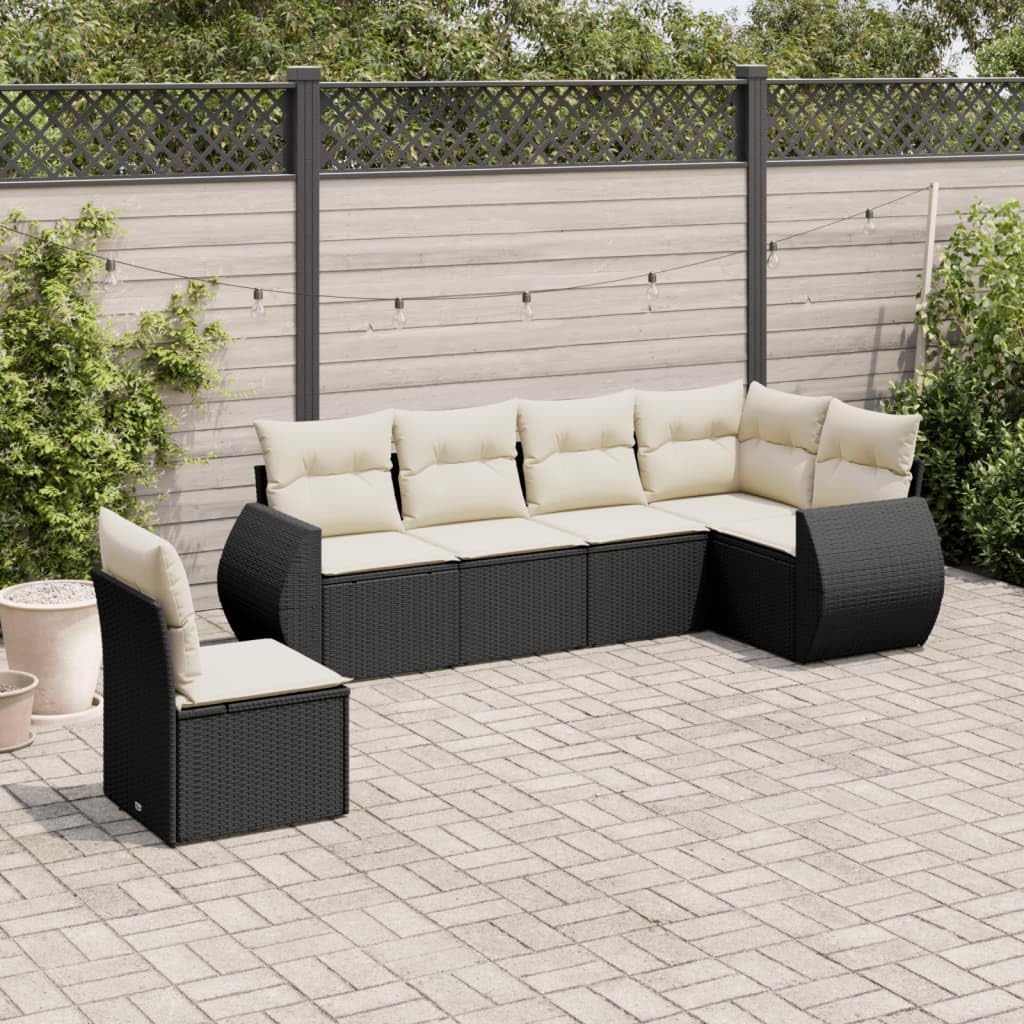 6-Piece Modular Outdoor Sofa Set in Black and Cream with Weather-Resistant Fabric and Hidden Storage, Flexible Seating for Patio or Balcony, Comfortable Lounge Furniture