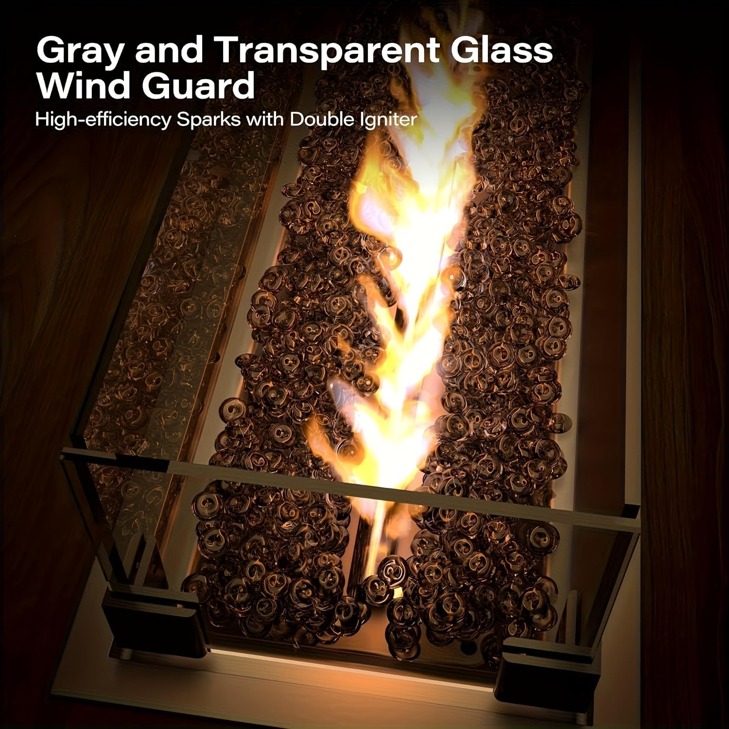 Propane Fire Pit Table with Lid, 55, 000 BTU Gas Fire Pits for Outside Patio with Glass Wind Guard, Gray Glass Beads (Black, 43-inch)