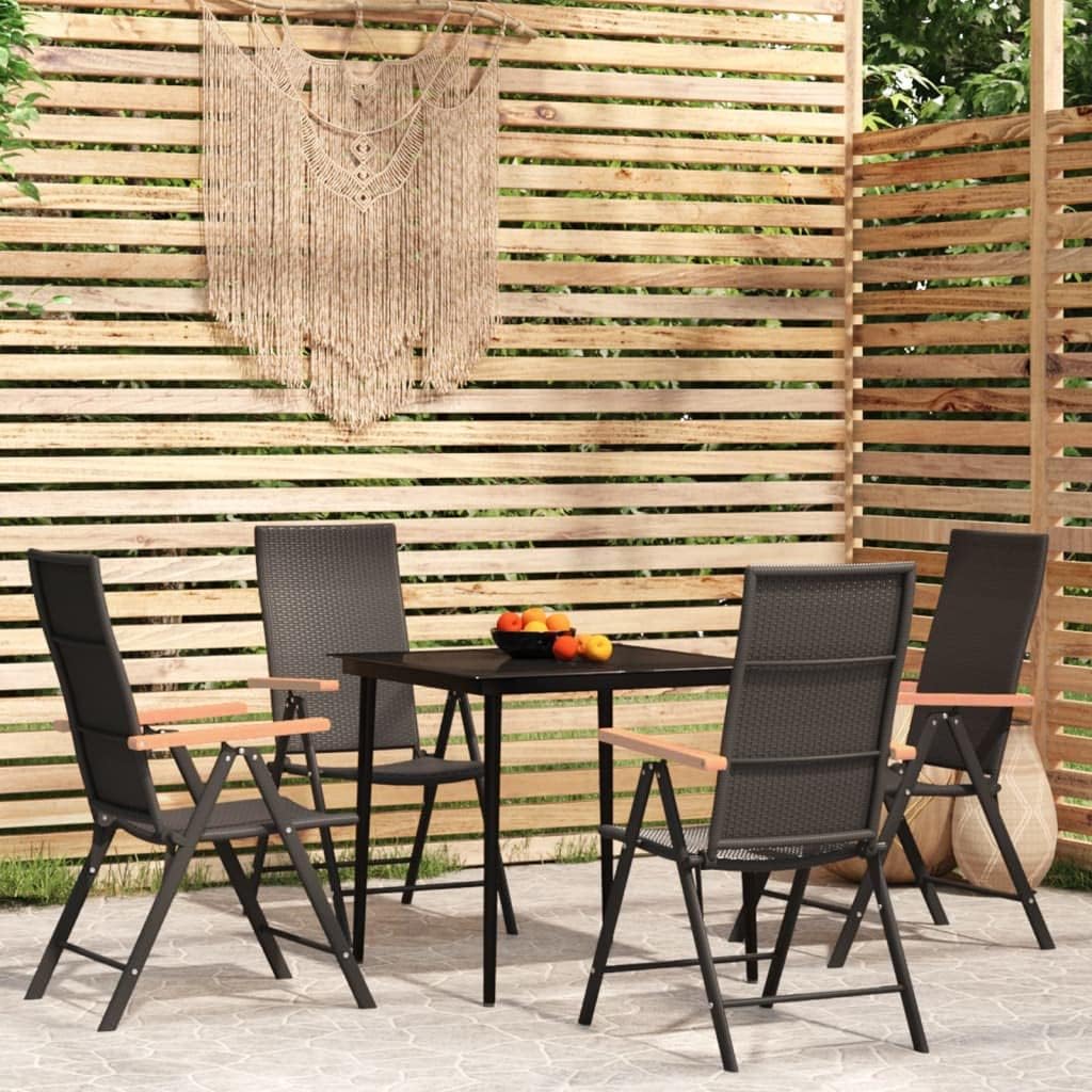 Furniture Sets 5 Piece Patio Dining Set Black,Modern Garden Dining Set with Reclining Rattan Chairs and Glass Tabletop Garden Conversation Sets