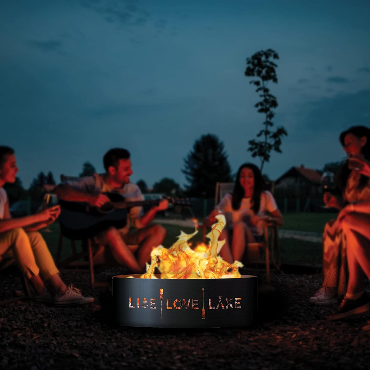 PD Metals LLL01830-FP Live Love Lake Unpainted 12 in. Tall 30 in. Diameter Outdoor Fire Ring with Fire Poker - 30 x 30 x 12 in. - Rustic Black Color