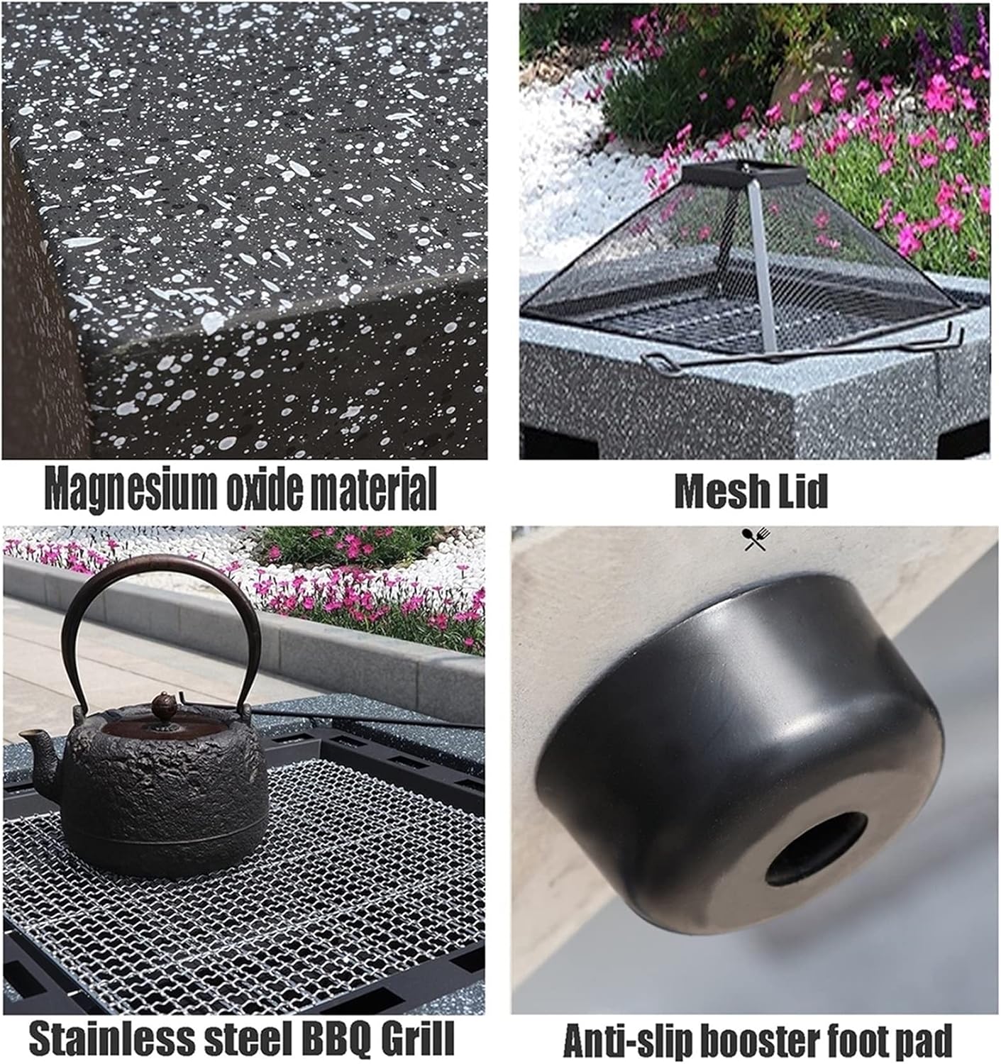 Outdoor Fire Pit Garden Wood-Burning Fire Pit Grill Table Set, Outdoor Backyard Patio Fireplace Fire Bowl, with Sparkle Screen Cover and Poker