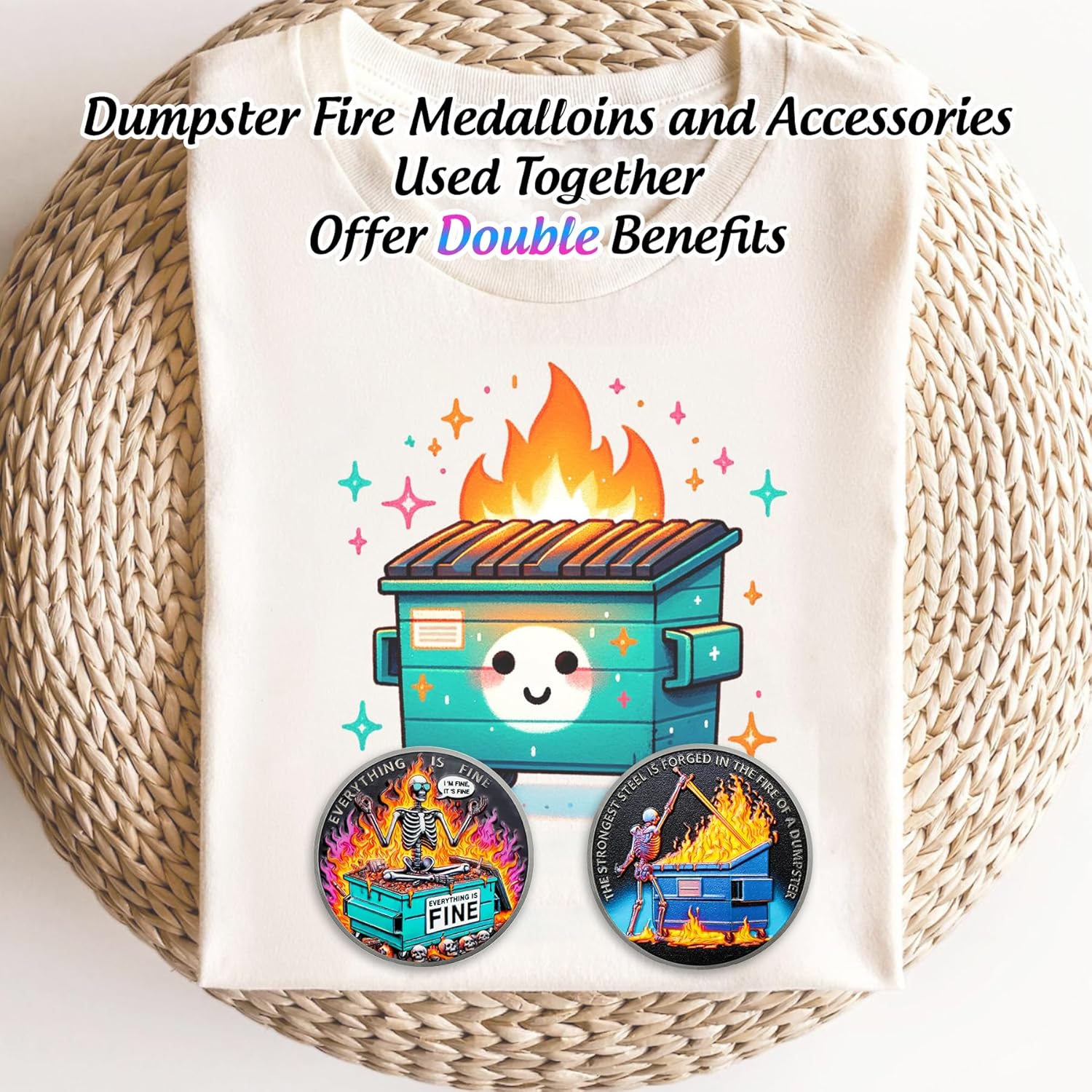 10pcs Colorful Skull Dumpster Fire Challenge Coin - The Strongest Steel is Forged Dumpster Fire Coin - Funny Desk Accessories for Work - Hilarious Coworker Go Away Token - Inspirational Gifts for All