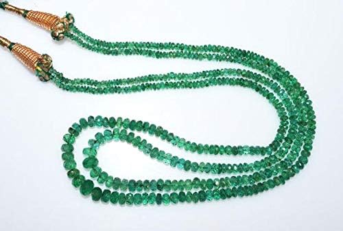 finest 2 line natural emerald faceted rondelle necklace, emerald faceted rondelle beads, 2.50-6 mm, 16