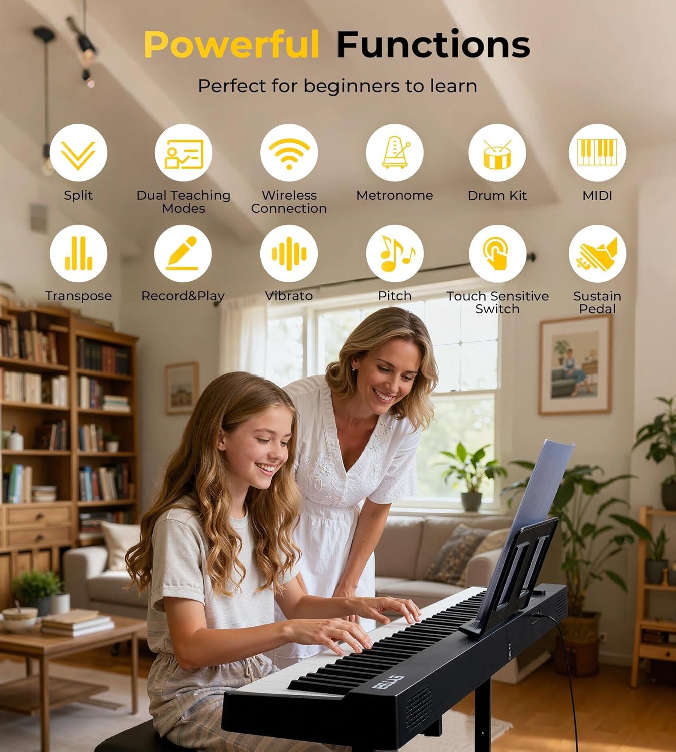 88 Key Folding Piano Semi-Weighted Foldable Piano Full Size Portable Travel Electric Piano Keyboard with BT Wireless, 128 Tones, USB MIDI, Sustain Pedal and Bag for Beginners Adults Teens