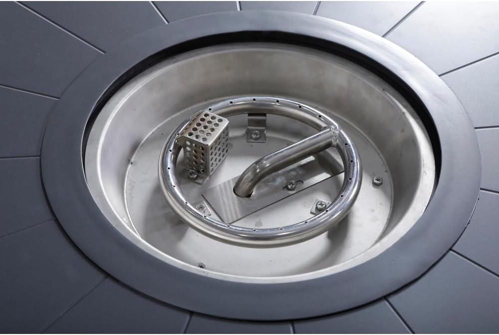 Modern Aluminum Outdoor Fire Pit Table with Lid and Hidden Propane Tank Compartment for Patio or Deck Use in Espresso Finish