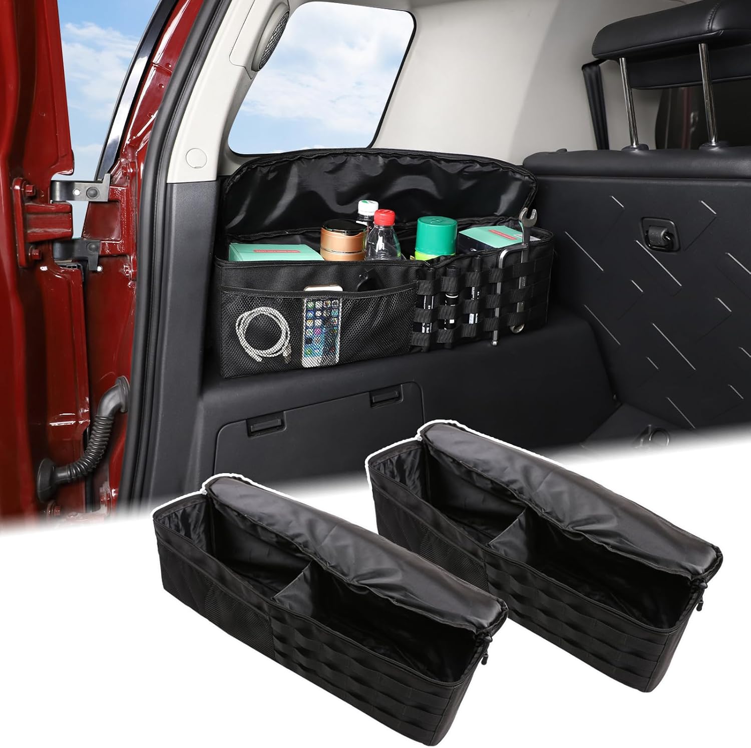 Aunginsy Car Trunk Organizer Compatible with Toyota FJ Cruiser 2007-2021 Trunk Storage Box Left and Right Backseat Hanging Organizer Storage Bag Multi-Compartment Oxford Cloth Space Saving Accessories