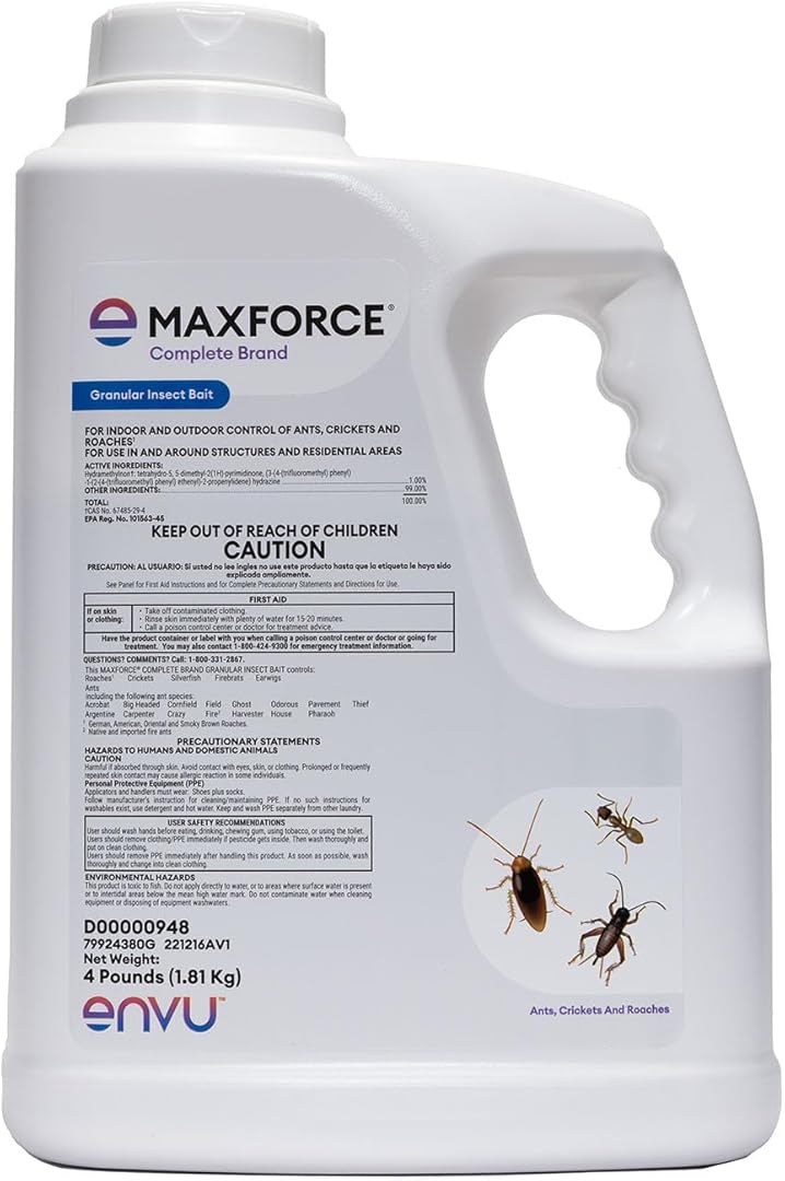 Maxforce Complete Brand Granular Insect Bait 4 lb, Kills Ants, Cockroaches, Crickets, Silverfish & More