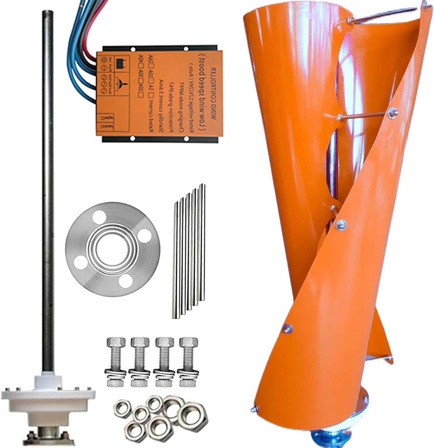 Vertical Spiral Wind Power Turbine Generator 400W / 800W / 1000W / 1200W Maglev Generator Kit 12V / 24V / 48V with Controller and 2 Orange Blades, Breezes Start for Road, Outdoor,400w,48V