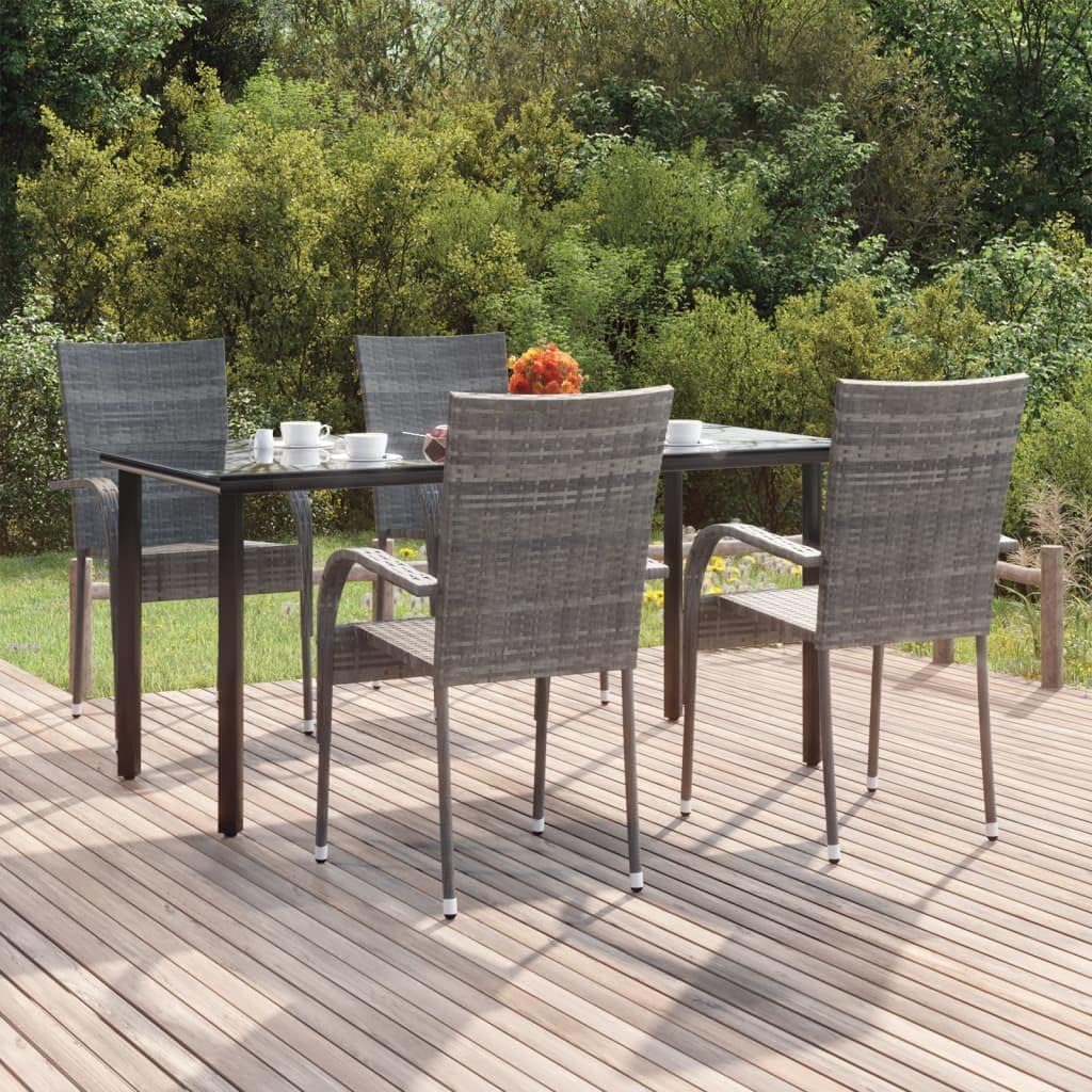 5 Piece Patio Dining Set Gray Poly Rattan,Patio Dining Set with AllWeather Rattan and Tempered Glass for Outdoor Relaxation Furniture Sets for Patio, Lawn & Garden