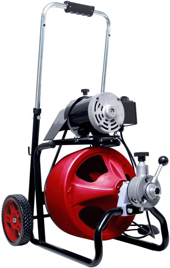 Electric Drain Snake Auger Machine with Auto Feed System 50FT 3/8 Inch Sewer Cleaning Tool for Home and Commercial Use