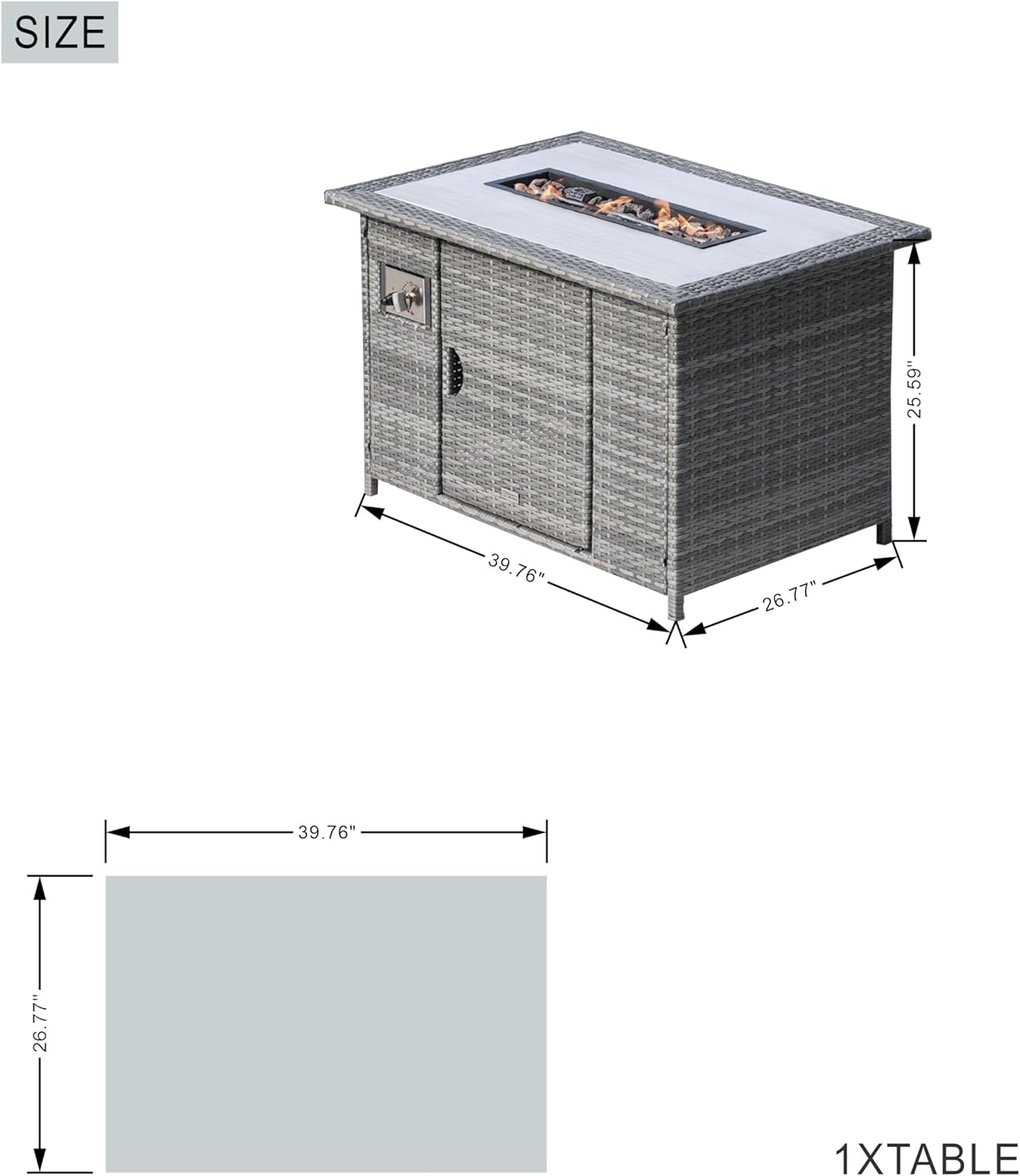 Outdoor Gas Fire Pit Table, Gray Wicker, Aluminum Frame