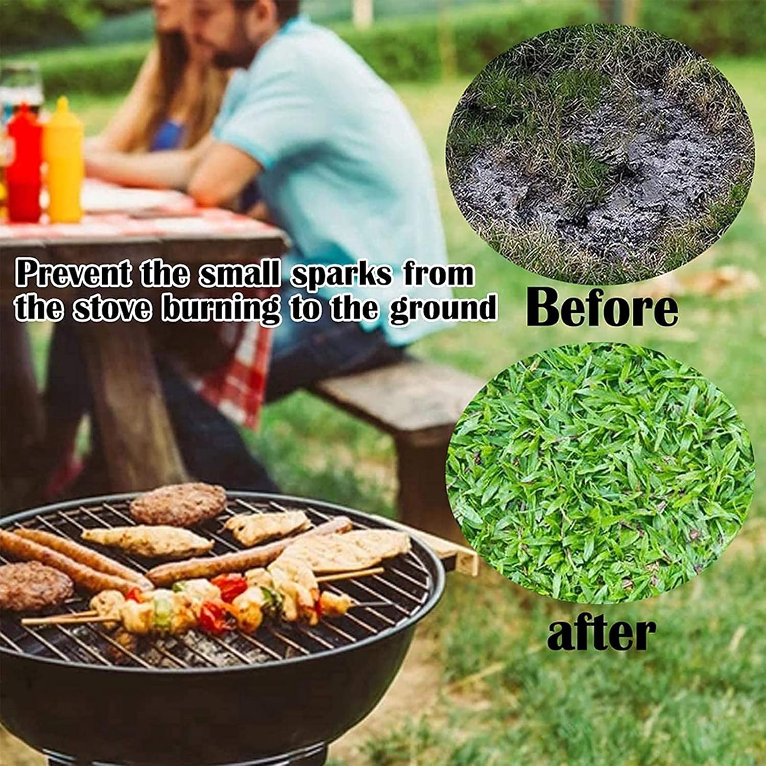 ItzZa Reflective Fire Pit Mat, Square Grill Pad,59in Round Floor Fire Pit Pad,Visible at Night with Reflective Strips,for Bonfire/Grill/Stove/Grass