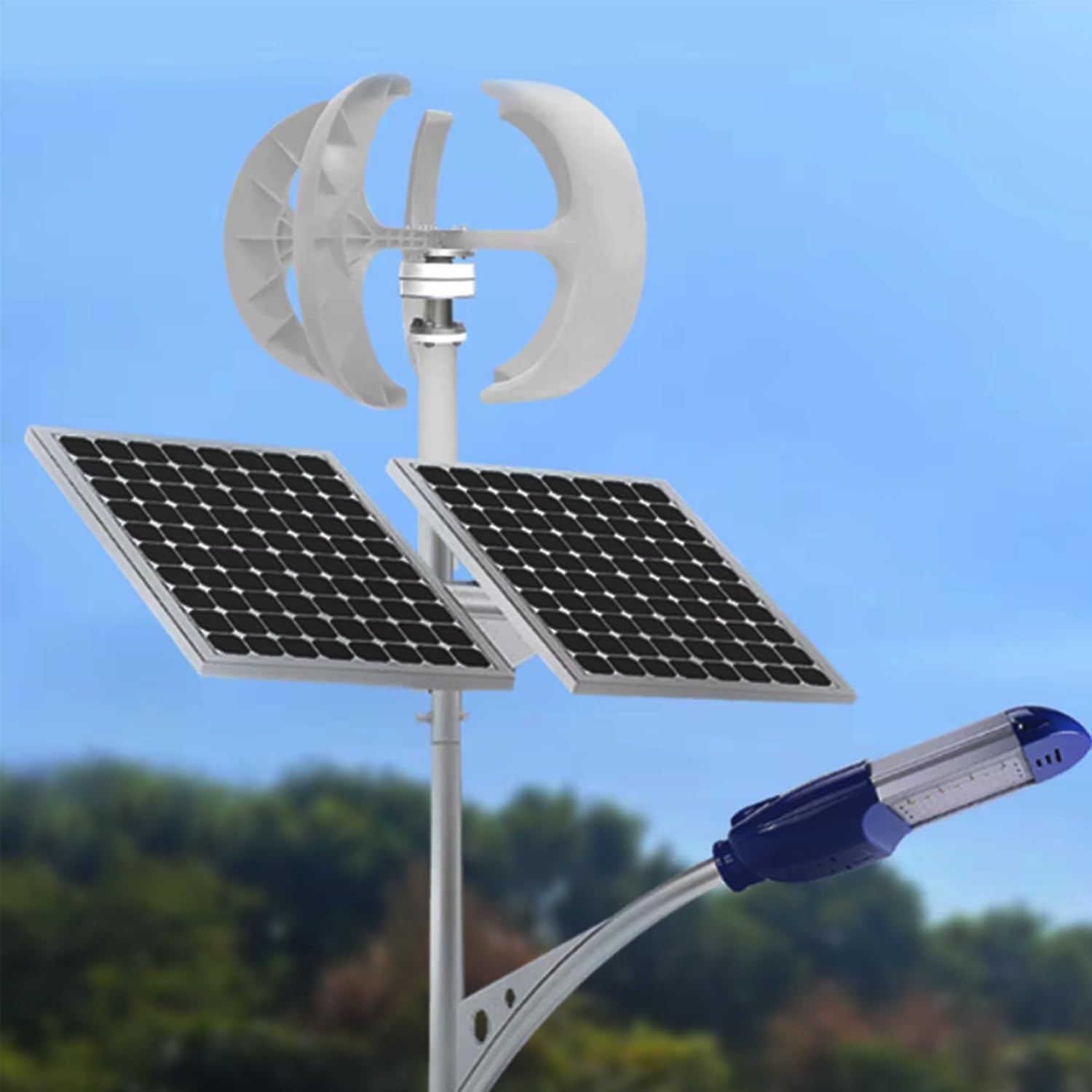 6000W 24V/12V Wind Turbine Generator with Controller Flange Plate Vertical Axis Windmill Off Grid System with 5 Blade Waterproof(White)