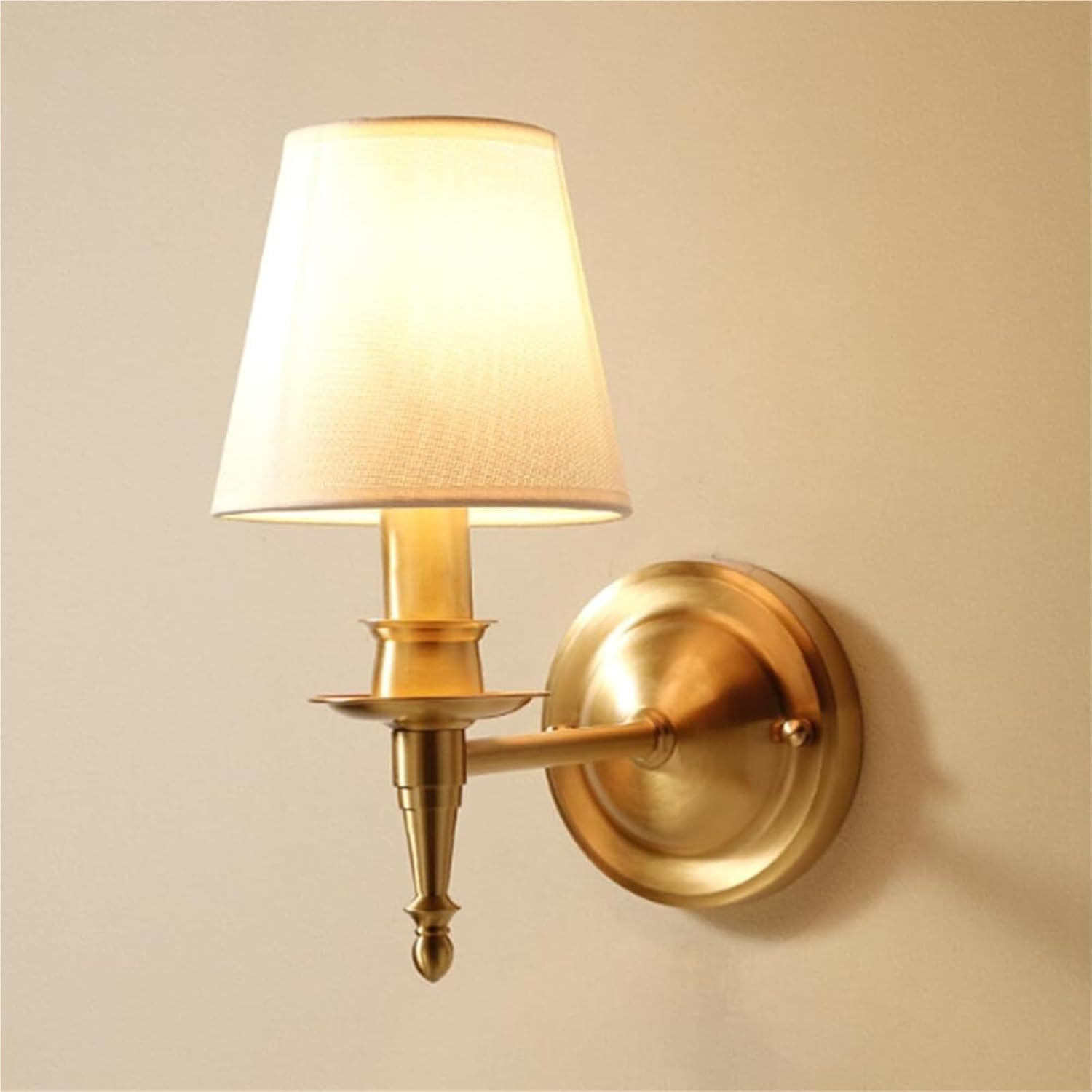 PAYAER Classic Brass Wall Sconce, Vintage Fabric Shade Wall Lamp, Traditional Candle Style Lighting Fixture for Bedroom Living Room Hallway