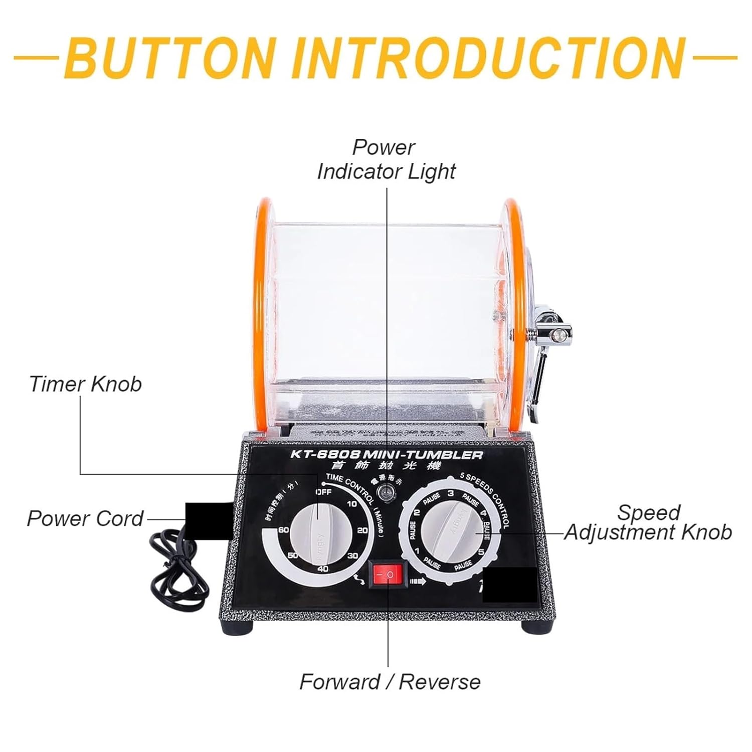 Jewelry Polish, Jewelry Rotary Tumbler Polisher with Timer 5-Speed Control Jewelry Cleaning Polishing Machine Tool