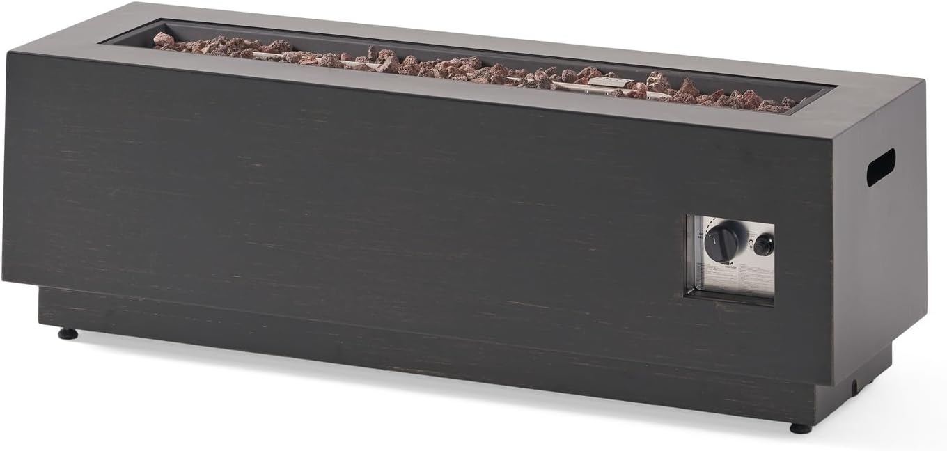 Penau 40 Inch Outdoor Rectangular Iron Propane Fire Pit - 50,000 BTU Heating Power - Dark Grey Finish (Tank Cover Not Included) - Simple Setup, No Assembly Required