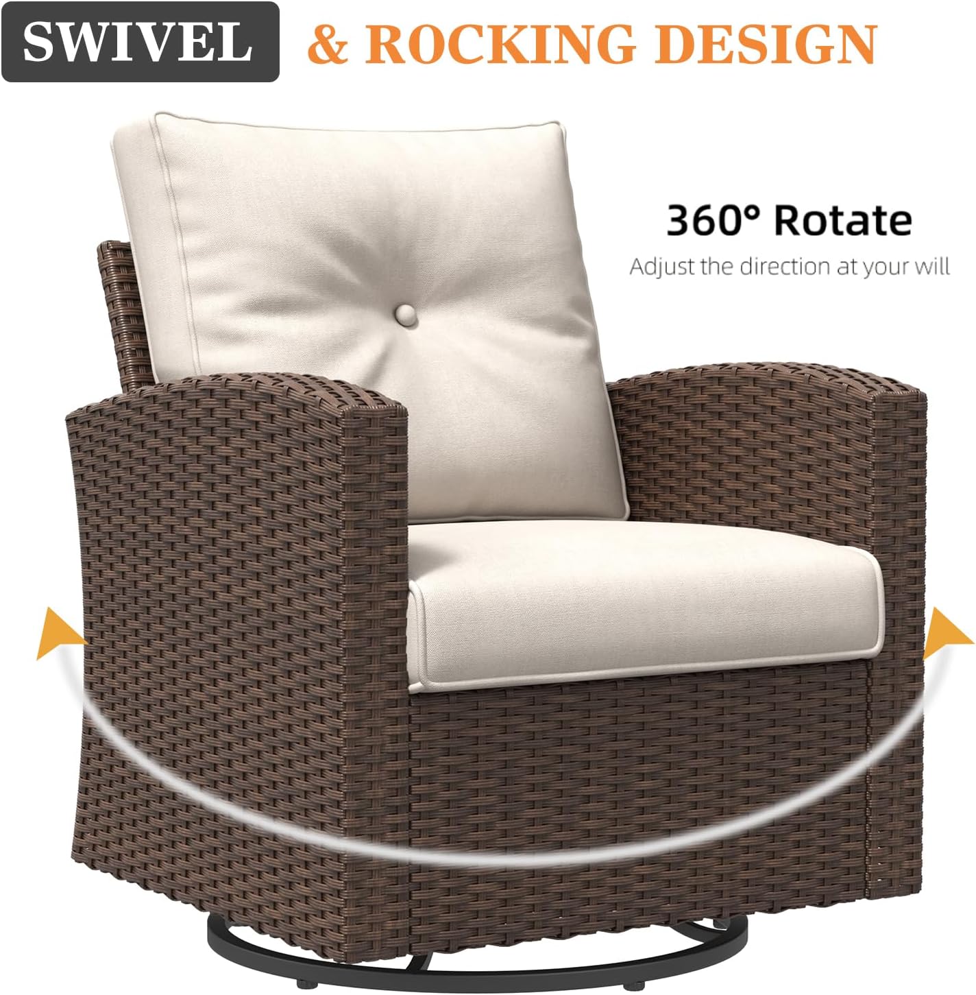 8 Pieces Patio Furniture Swivel Chairs Set with Fire Pit Table, Outdoor Wicker Glider Rocking Chairs with Sofa Set