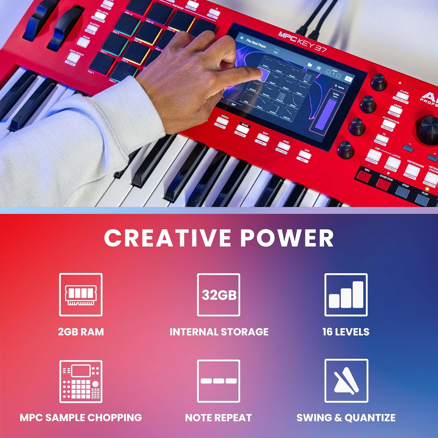 Akai Professional MPC Key 37 Standalone Production Synthesizer, Drum Machine, MIDI Keyboard, with Wi-Fi, Bluetooth, Touchscreen, Plug-ins, and Native Instruments Integration