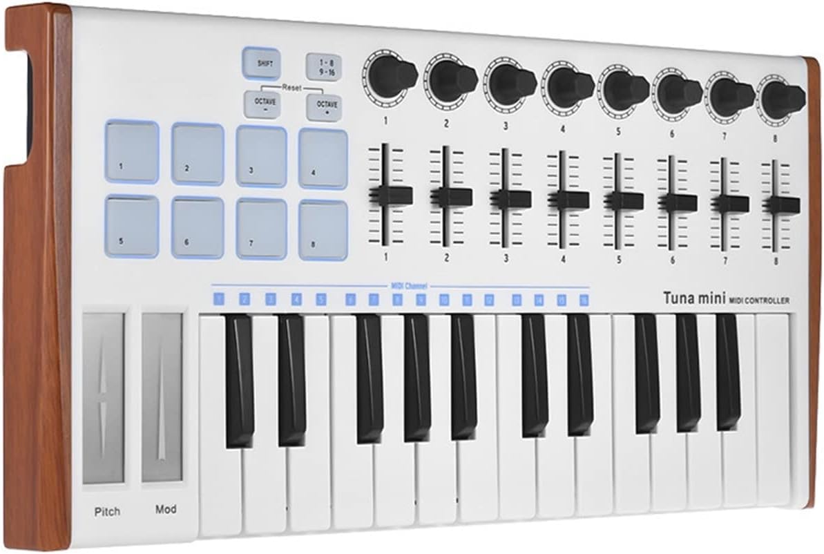 Keyboard Piano 25-Key USB MIDI Keyboard Controller 8 RGB Backlit Trigger Pads with 6.35mm Pedal Jack Portable