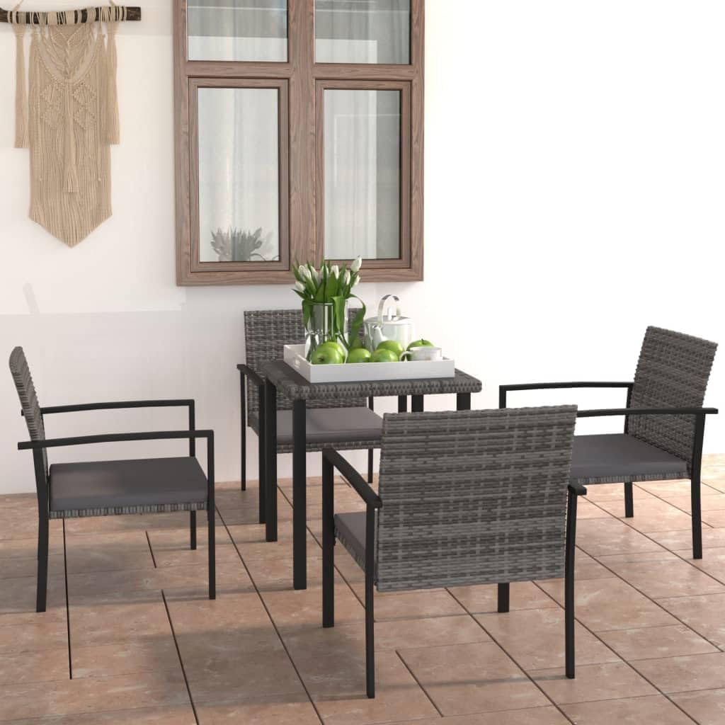 5 Piece Patio Dining Set Poly Rattan Gray,WeatherResistant Outdoor Patio Dining Set with Steel Frame and Rattan Chairs & Cushion Patio Furniture Sets, Outdoor Furniture Sets