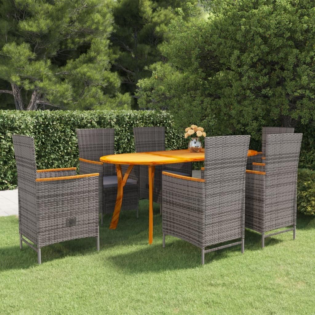 Furniture Sets 7 Piece Patio Dining Set Gray,Premium Patio Dining Set: Durable Acacia Wood Table and Stylish Rattan Chairs for Outdoor Relaxation Garden Conversation Sets