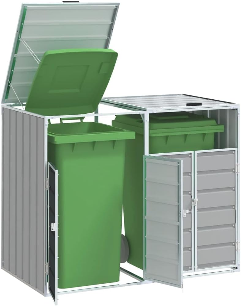 Gray Steel Wheelie Bin Storage for Double Bins 56.7