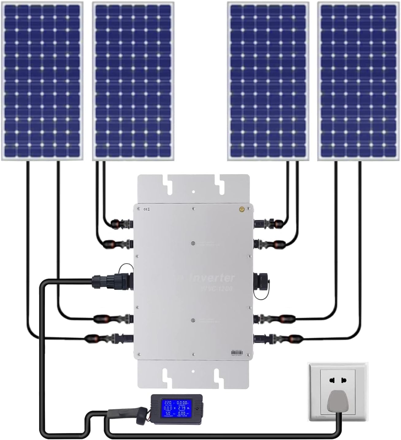 1200W Solar Grid Tie Micro Inverter, Solar Grid Tie Micro Inverter with AC Data Monitoring Display Screen, IP65 Pure Sine Wave, SPWM Control Technology for 30V 36V Panel