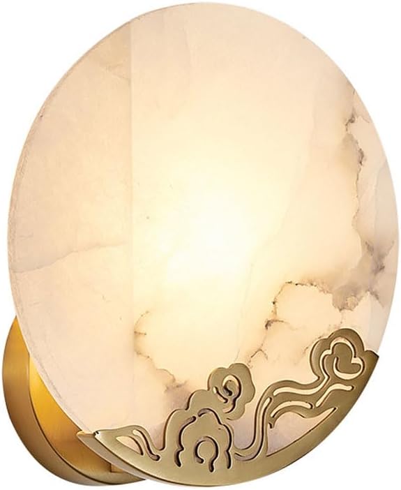 Nordic Style Stone Wall Lamp Natural Marble Lampshade Wall Sconce Bronze Base Indoor Interior Wall Lights Chinese Style for Living Room Dinning Room Corridor Study Home Lighting Decoration