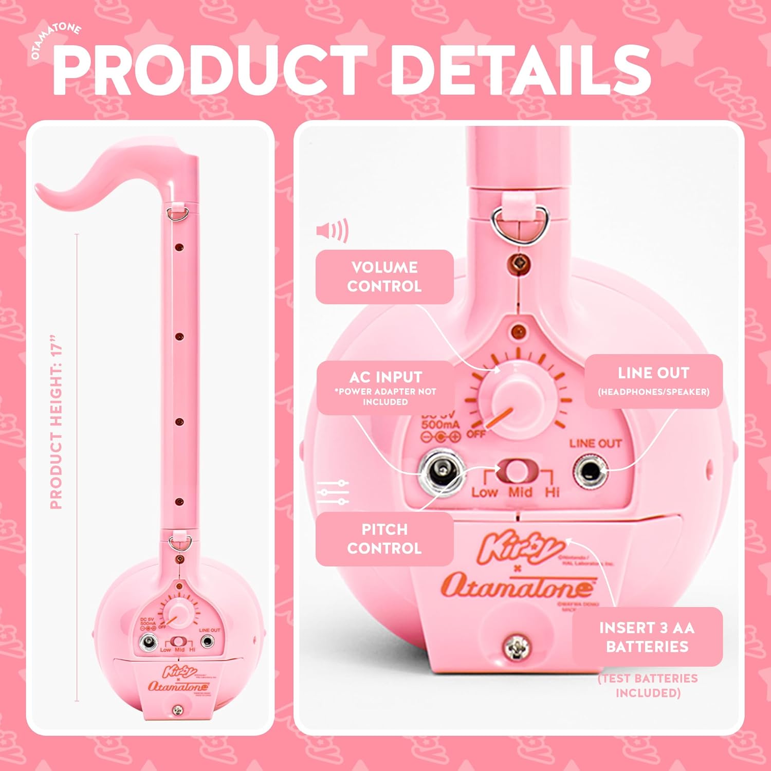 Otamatone Deluxe Japanese Musical Instrument Portable Music Synthesizer from Japan by Maywa Denki Studio Award Winning, Educational Fun Gift for Children, Teens & Adults - Kirby (English Manual)