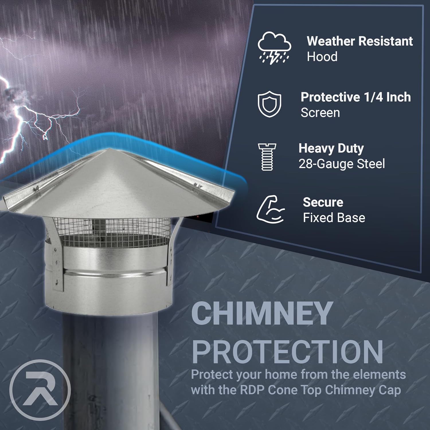 Cone Top Chimney Cap with Screen (8 Inch), Silver