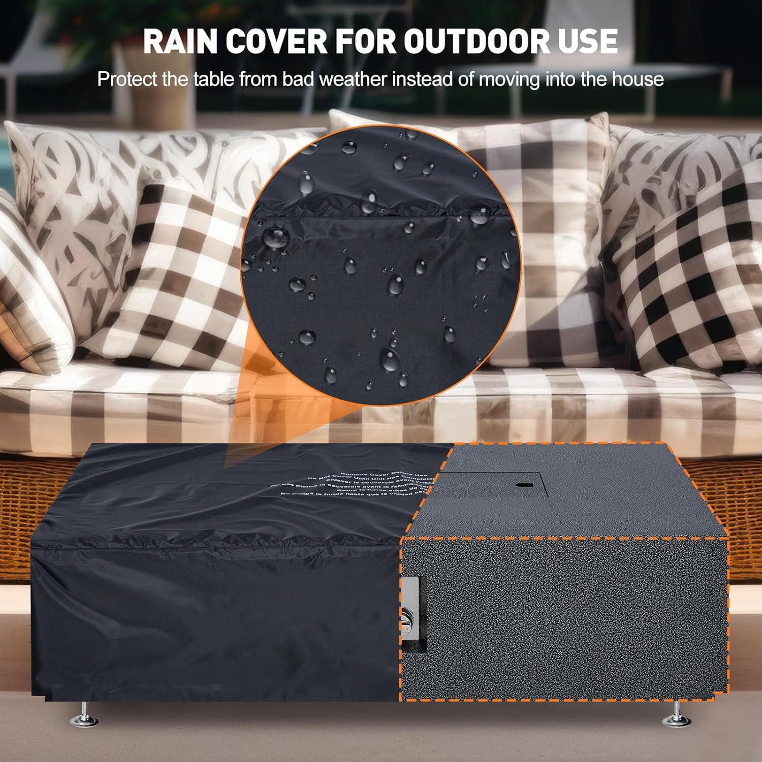 GarveeLife 48 in Outdoor Fire Table, 48 in Rectangle Propane Gas Fire Pit Table, 50,000 BTU Modern Firepit with 16 in Tank Cover Side Table, Wind Guard, Fire Glass, Rain Cover