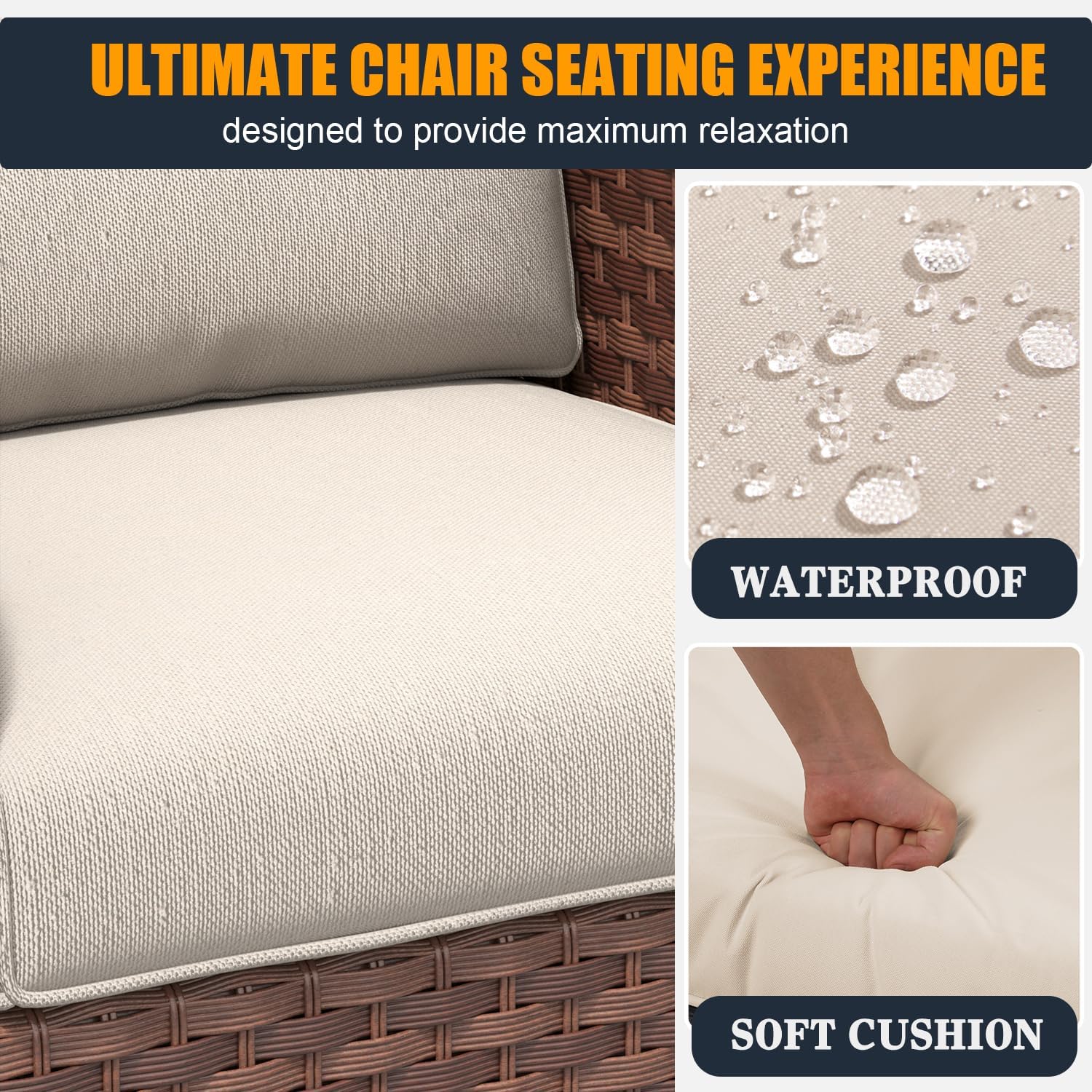 7 Pieces Outdoor Wicker Patio Swivel Rocking Chairs, All Weather Wicker Conversation Set with 44