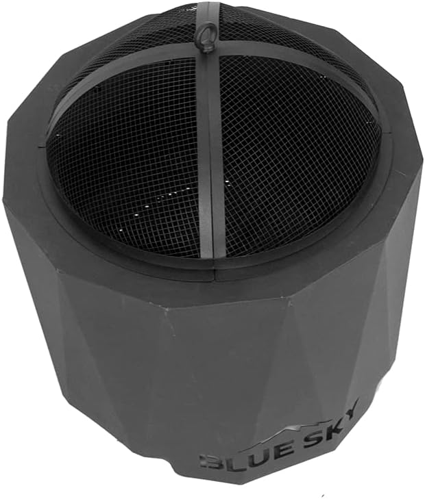 Blue Sky Outdoor Living Round Domed Steel Spark Screen and Screen Lift for Peak Patio Fire Pit, Black