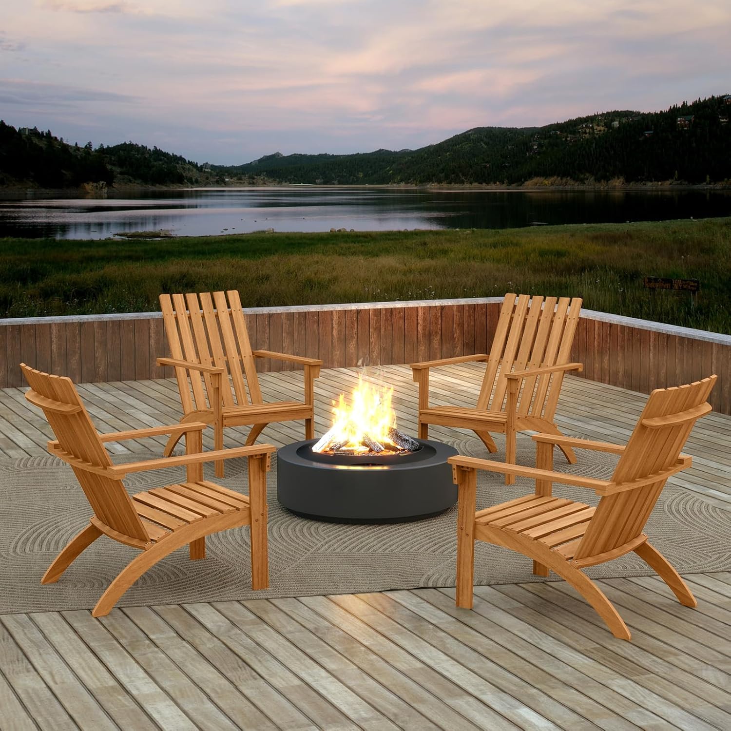 Giantex Adirondack Chairs Set of 4, Acacia Wood Fire Pit Chairs w/Inclined Seat, High Backrest, Ergonomic Outdoor Slatted Patio Chairs for Backyard, Poolside, Lawn, Porch