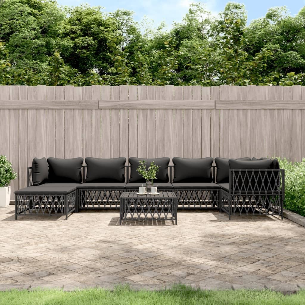 8 Piece Patio Lounge Set with Cushions Anthracite Steel Garden Furniture