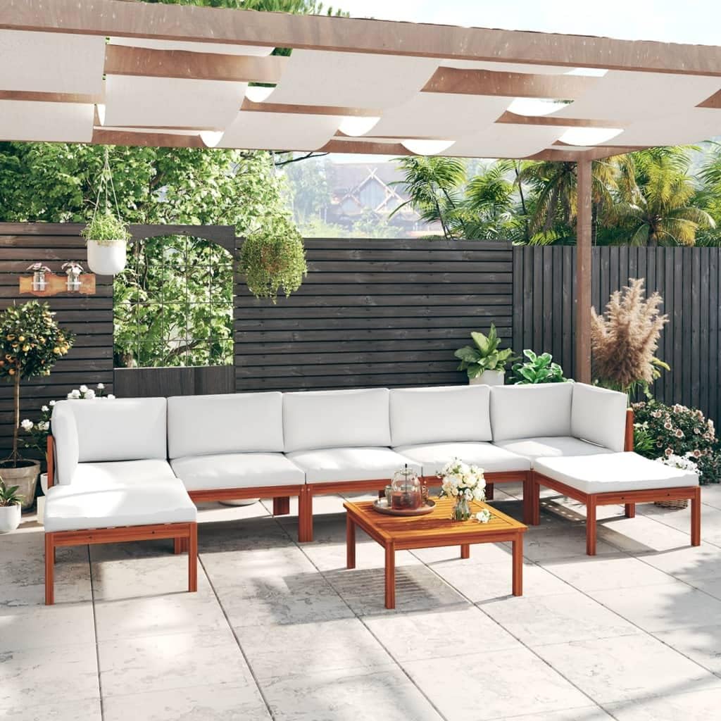 Furniture Sets 8 Piece Patio Lounge Set with Cushions Cream Solid Acacia Wood,Outdoor Acacia Wood Patio Lounge Set with Cream White Cushions Garden Conversation Sets