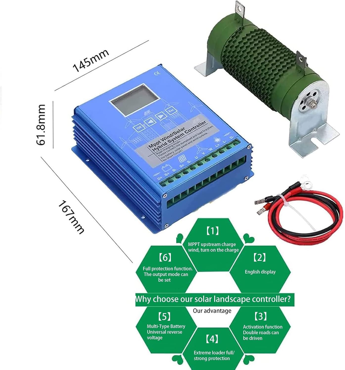 Wind Solar Hybrid MPPT Charge Controller, 12V/24V/48V Auto-Sensing Off-Grid Controller with LCD Display, 12000W Boost Charging for Home, RV Or Boat(24v48v)