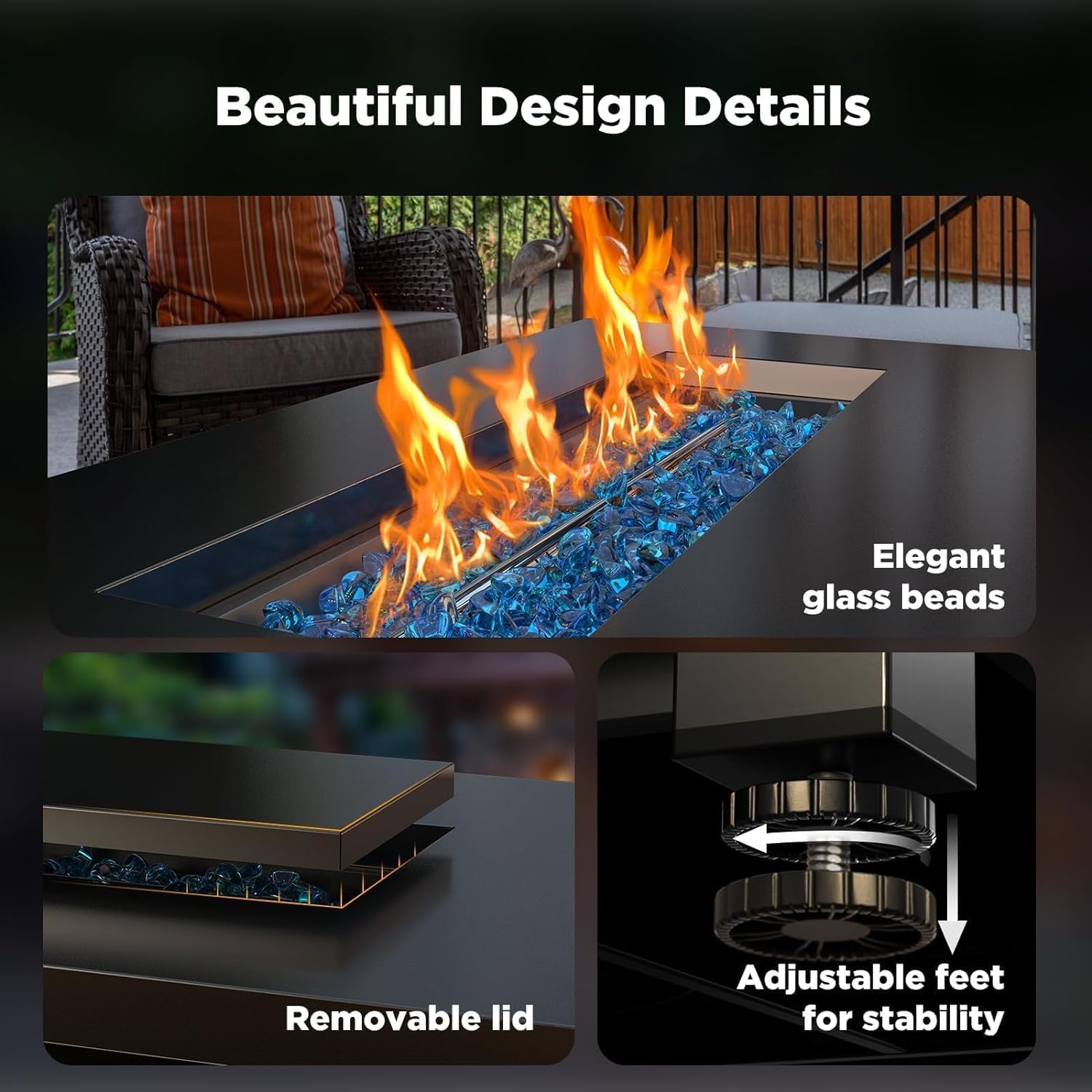 Ciays 43-Inch Propane Fire Pit Table with Glass Beads & Lid, CSA-Certified Gas Fire Pit with Cup Holders, Hanging Shelf & Nylon Cover, Outdoor Fire Pit for Patio & Deck, 60,000 BTU Heat Output