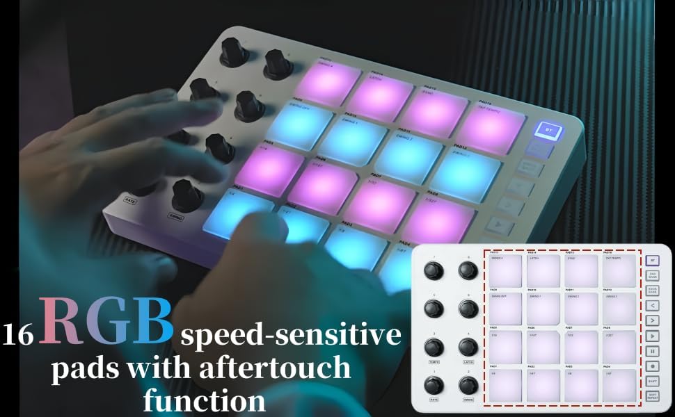 -PAD MIDI Controller, 25 Key USB MIDI Keyboard Controller with 16 RGB Backlit Beat Pads,8 Assignable Knobs,Note Repetition,25 Mini Key Beat Maker Machine for OS X,for iOS,for Android
