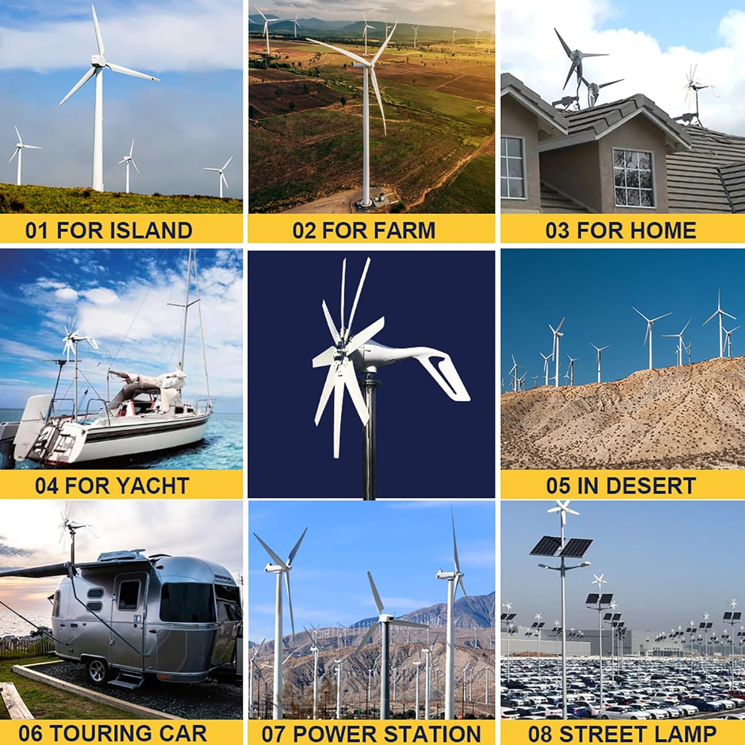 Horizontal Wind Turbine 12V 24V 48V 12000W with MPPT Controller 8 Blades Wind Turbine Generator 220V for RV Boat House Wind Generator