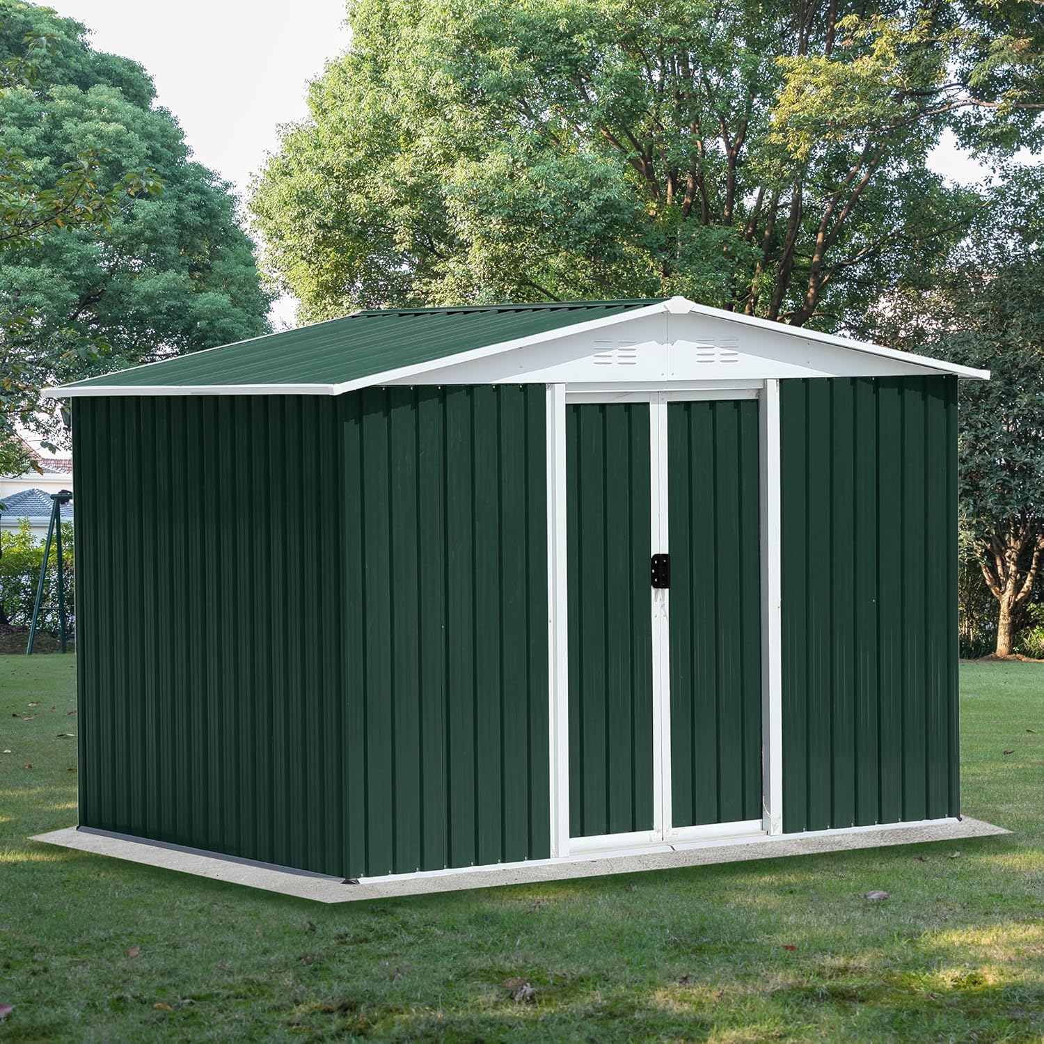 Outdoor Storage Shed Aluminum Alloy Frame with Hinge Door and Foundation - Waterproof Metal Garden Tool Bike Sheds Kit, Lean-to Shed, Backyard Storage Building Cabinet for House,8x6 Feet Green