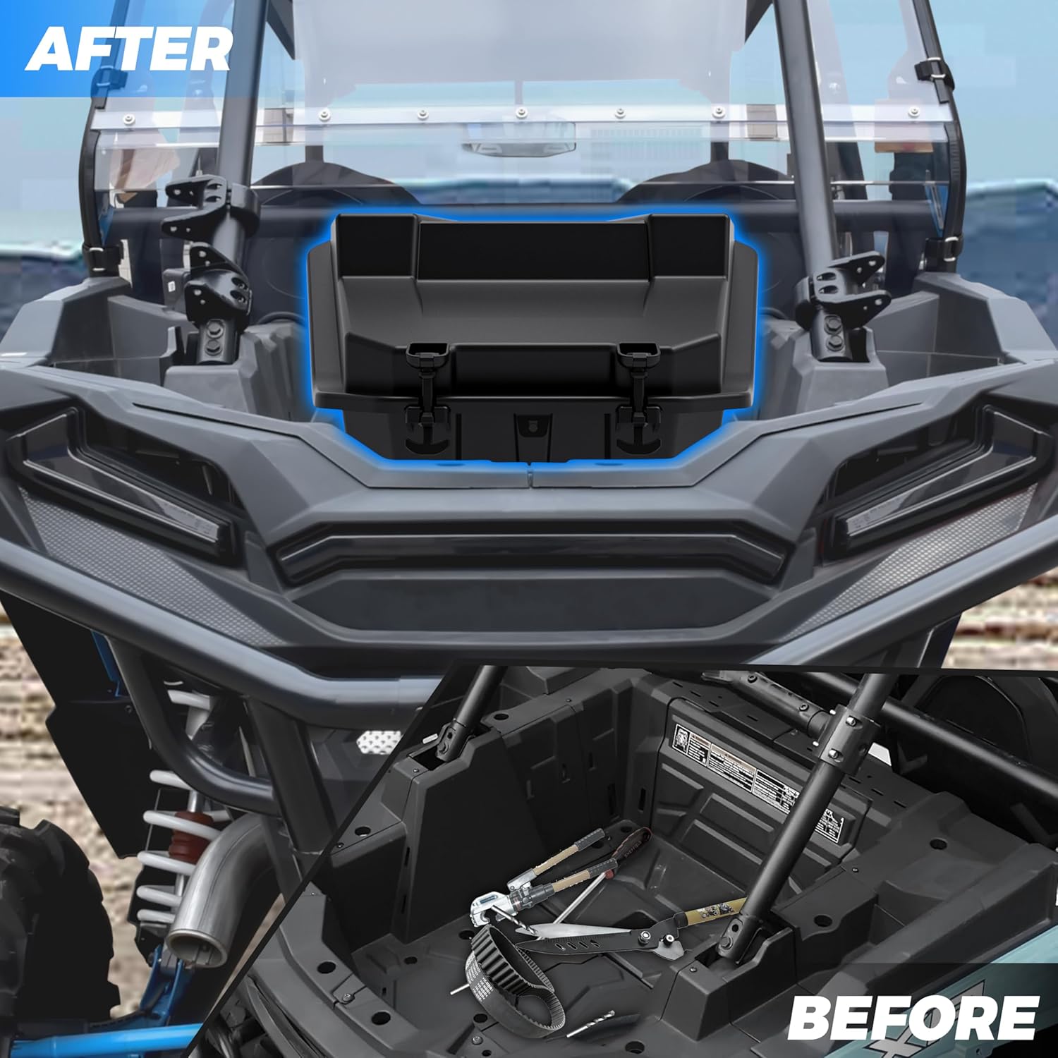 SAUTVS Cargo Bed Box for Polaris RZR 900/XP 1000/XP Turbo, Poly Water Resistant 69 QT Rear Cargo Storage Box for Polaris RZR 900 / XP 1000 / XP 4 1000 / S 2014-2023 Accessories (Replace #2881193)