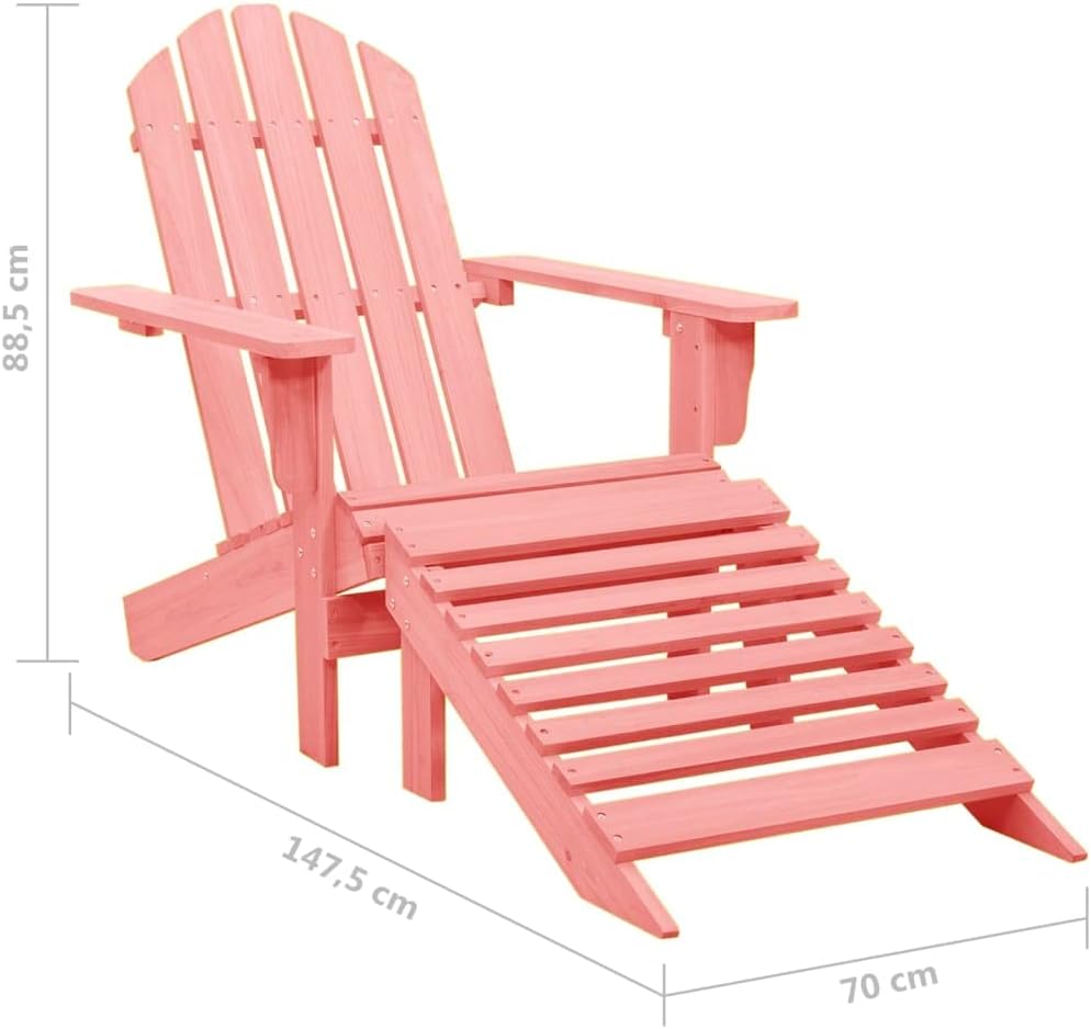 Wooden Patio Adirondack Chair with Ottoman, Outdoor Chairs Patio Chairs Lawn Chair Wooden Patio Chair for Outside Porch Chair Fire Pit Chairs Deck Chair for Garden Pool Balcony, Pink