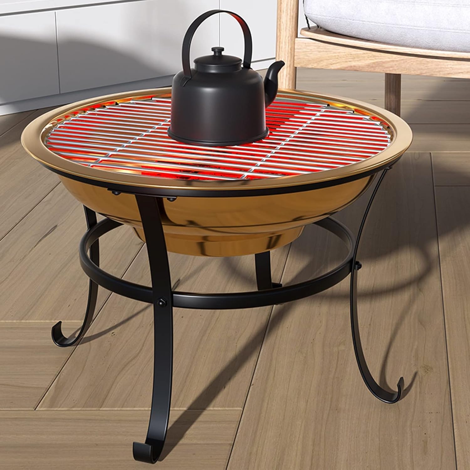 LXLZYXSF Living Room Small Fire Pit Bowl, Wood Burning Fire Basin for Outdoor Camping, BBQ, Travel, Bonfire Party, Picnic, 50cm Wide (Color : ligjt Grey, Size : Inner Diameter 45cm/17.7in)