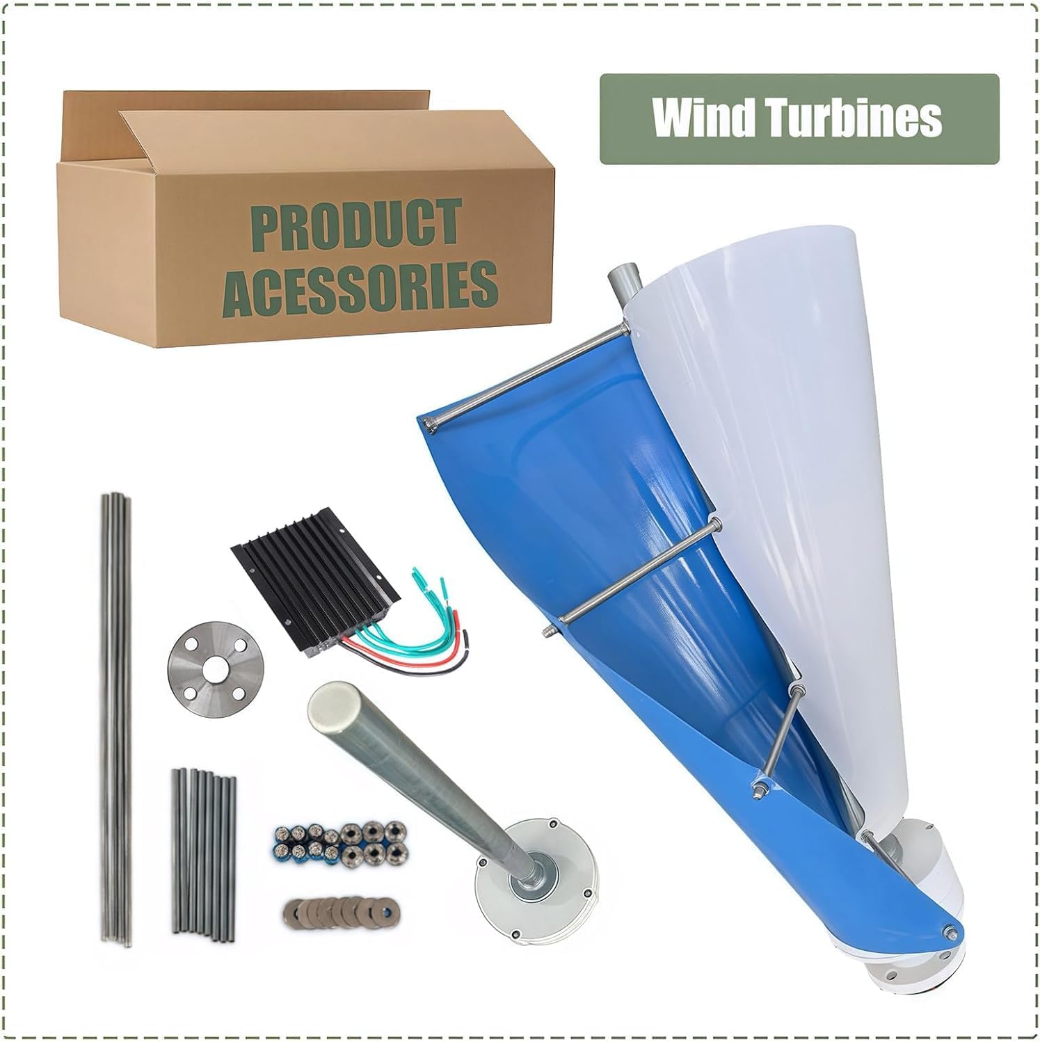 9000W Wind Turbine Generator Kit with MPPT Controller, 2 Blades Helical Magnetic Levitation Windmill Generator for Home Street Lighting