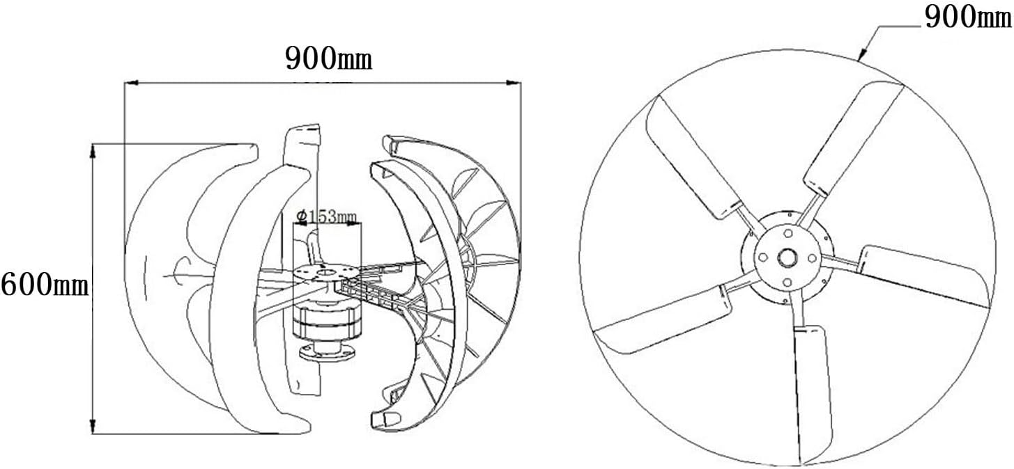 800W 12V/24V Wind Turbine Generator，with MPPT Controller Lantern Vertical Low Wind Speed Starts Home Street Lights 5 Blades Three-Phase AC Permanent Magnet Generator (24, Volts)