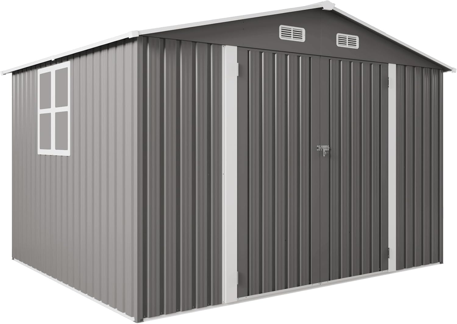10x8 ft Outdoor Metal Storage Shed, Lockable Double Doors with Window and Air Vent, Tool Shed for Backyard Patio, Gray